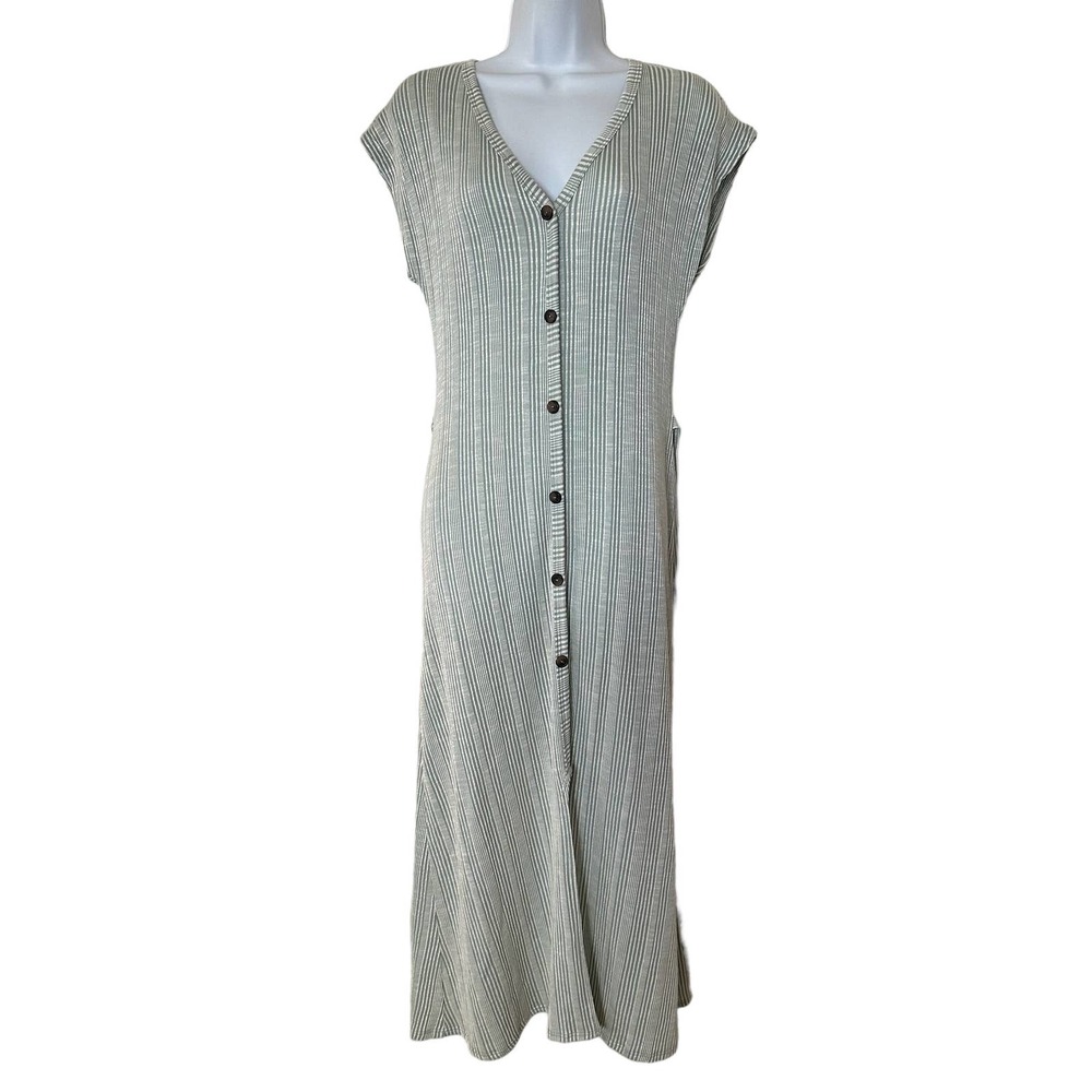 Acemi Short Sleeve Maxi Dress with Tie Green & White